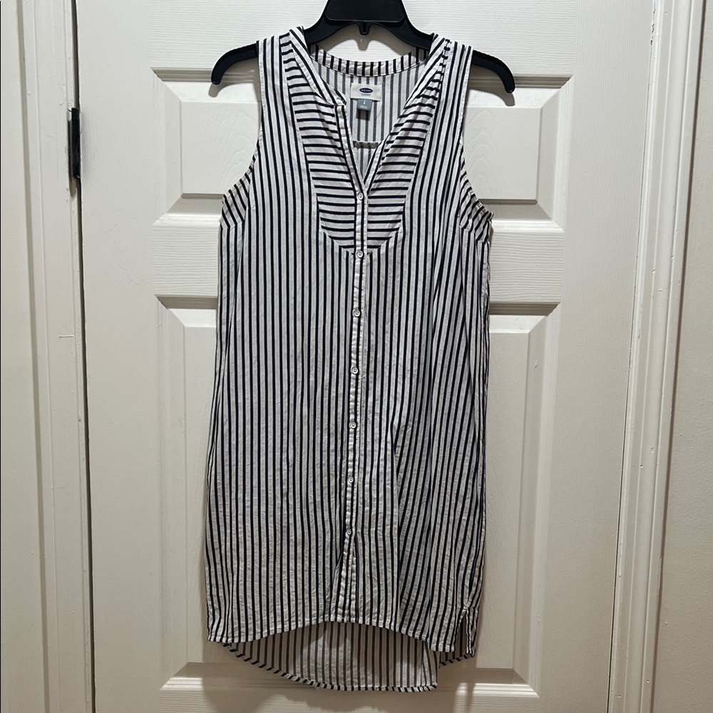 Navy and White Striped Sleeveless Dress